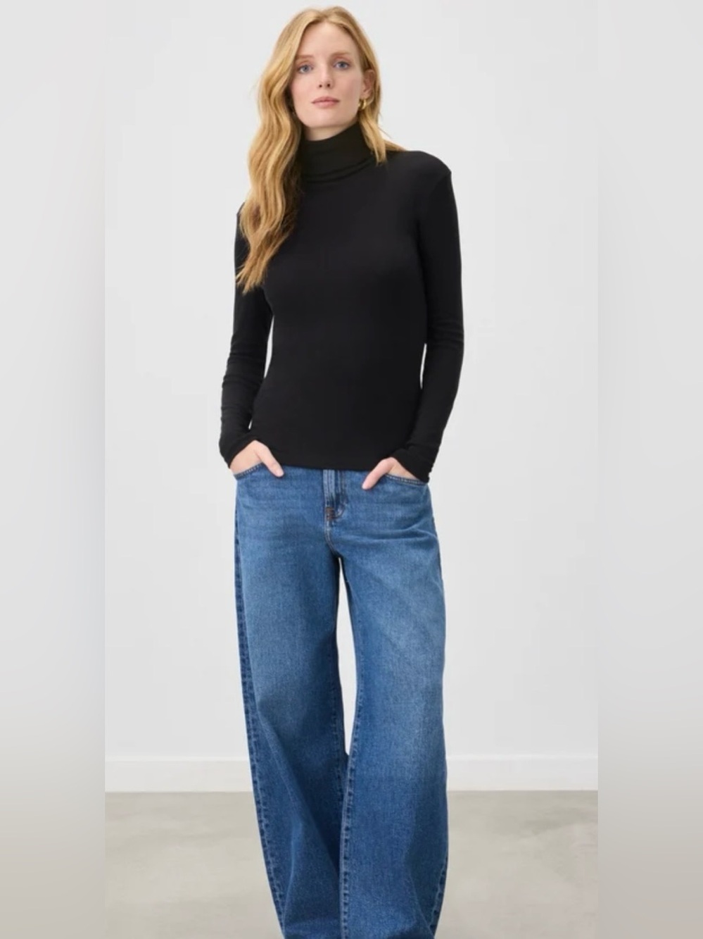 Women’s Splendid The Classic Turtleneck Shirt Black Large L